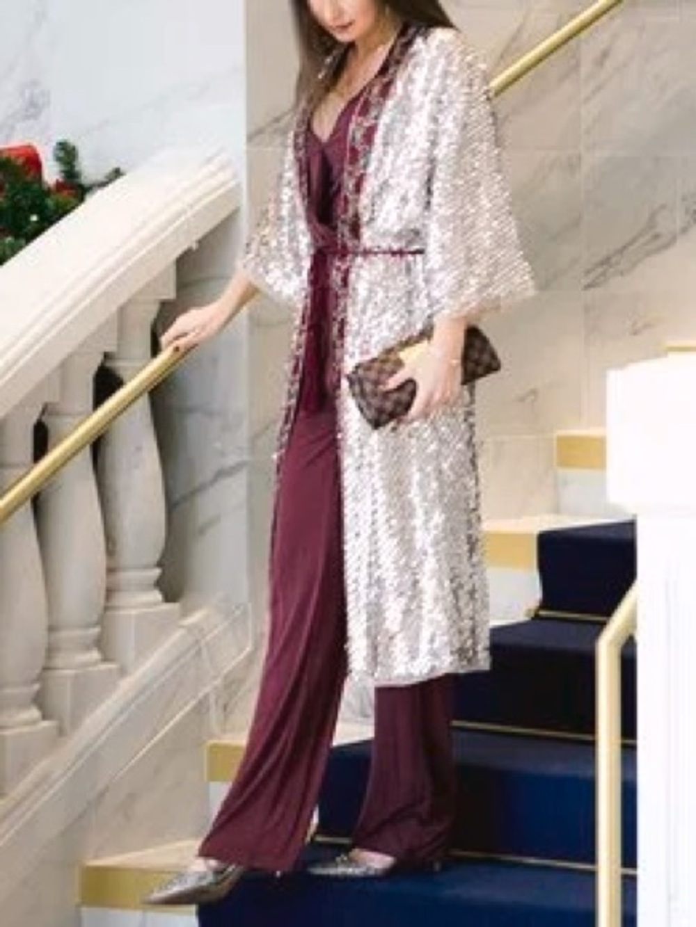 Free People Silver Sequin Light is Coming Duster Kimono Small - Picture 2 of 11